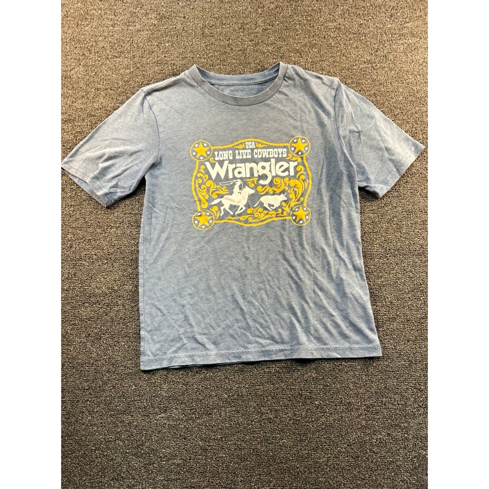Wrangler Long Live Cowboys Graphic Print Blue Crew Neck T-Shirt L